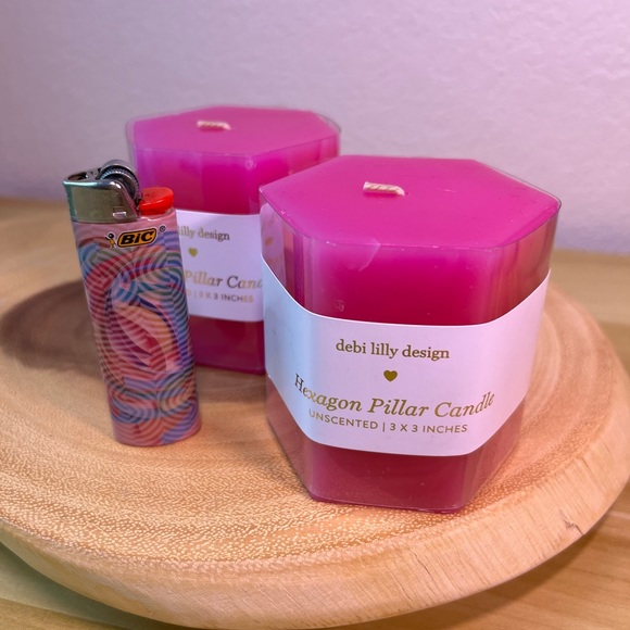 Debi Lilly Pink Hexagon Pillar Candle 2ct - Picture 4 of 4